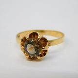 9ct Yellow Gold & Smoky Quartz Floral Cluster Ring Vintage 1977 London