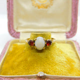 9ct Yellow Gold, Cabochon Opal & Garnet Set Band Ring Vintage 1963 Birmingham