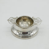 Sterling Silver Floral Handled Tea Strainer & Bowl Vintage 1966 Birmingham