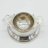 Sterling Silver Floral Handled Tea Strainer & Bowl Vintage 1966 Birmingham