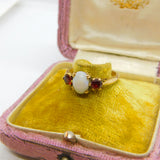 9ct Yellow Gold, Cabochon Opal & Garnet Set Band Ring Vintage 1963 Birmingham