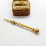 Victorian 9ct Gold Cased, Turquoise Set & Citrine Top Propelling Pencil c1880