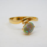 14ct Yellow Gold, White Opal & Diamond Crossover Ring Vintage c1970