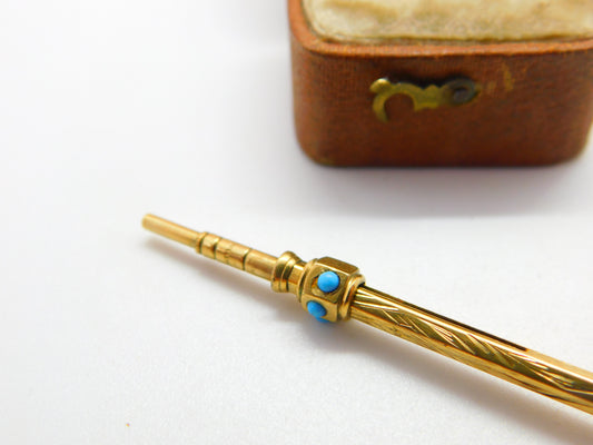 Victorian 9ct Gold Cased, Turquoise Set & Citrine Top Propelling Pencil c1880