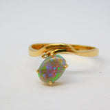 14ct Yellow Gold, White Opal & Diamond Crossover Ring Vintage c1970