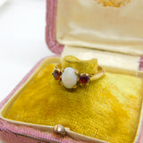 9ct Yellow Gold, Cabochon Opal & Garnet Set Band Ring Vintage 1963 Birmingham