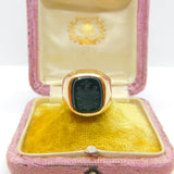 Czech 14ct Yellow Gold Carved Bloodstone Intaglio Heraldic Signet Ring Victorian c1860