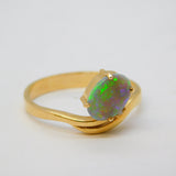 14ct Yellow Gold, White Opal & Diamond Crossover Ring Vintage c1970