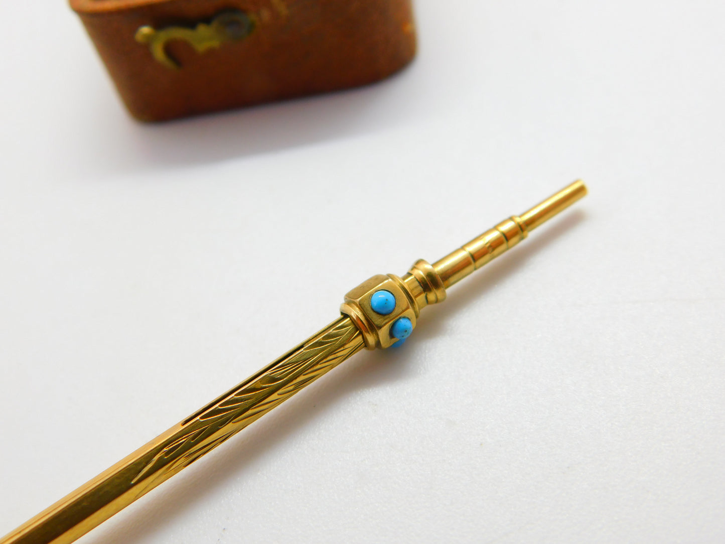 Victorian 9ct Gold Cased, Turquoise Set & Citrine Top Propelling Pencil c1880