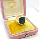 Czech 14ct Yellow Gold Carved Bloodstone Intaglio Heraldic Signet Ring Victorian c1860