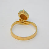 14ct Yellow Gold, White Opal & Diamond Crossover Ring Vintage c1970