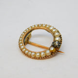 George III 15ct Gold, Old-Cut Diamond & Graduating Pearl Moon Brooch Antique c1820