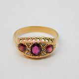 9ct Gold, Garnet & White Sapphire Boat Ring Vintage c1970