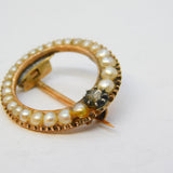 George III 15ct Gold, Old-Cut Diamond & Graduating Pearl Moon Brooch Antique c1820