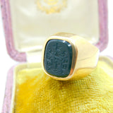 Czech 14ct Yellow Gold Carved Bloodstone Intaglio Heraldic Signet Ring Victorian c1860