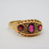 9ct Gold, Garnet & White Sapphire Boat Ring Vintage c1970