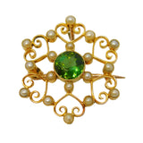 Edwardian 15ct Gold, Tourmaline & Seed Pearl Floral Pendant Brooch Antique