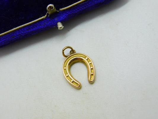 Edwardian 9ct Yellow Gold Lucky Horseshoe Charm Pendant Antique c1910