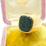 Czech 14ct Yellow Gold Carved Bloodstone Intaglio Heraldic Signet Ring Victorian c1860