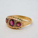 9ct Gold, Garnet & White Sapphire Boat Ring Vintage c1970