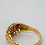 9ct Gold, Garnet & White Sapphire Boat Ring Vintage c1970