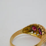 9ct Gold, Garnet & White Sapphire Boat Ring Vintage c1970