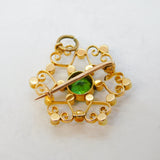 Edwardian 15ct Gold, Tourmaline & Seed Pearl Floral Pendant Brooch Antique