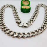 Large Sterling Silver Curb Link Chain Necklace Vintage c1970 322g 28" Length