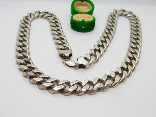 Large Sterling Silver Curb Link Chain Necklace Vintage c1970 322g 28" Length