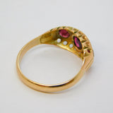 9ct Gold, Garnet & White Sapphire Boat Ring Vintage c1970
