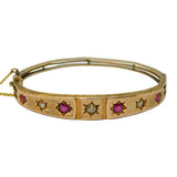 Edwardian 9ct Gold, Brilliant-Cut Diamond & Ruby Bangle Bracelet Antique