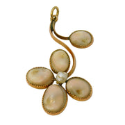 Victorian 9ct Rose Gold, Shell & Pearl Set Floral Pendant Antique c1890