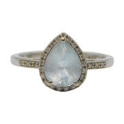 9ct White Gold, Pear-Cut Aquamarine & Diamond Dress Ring Vintage London