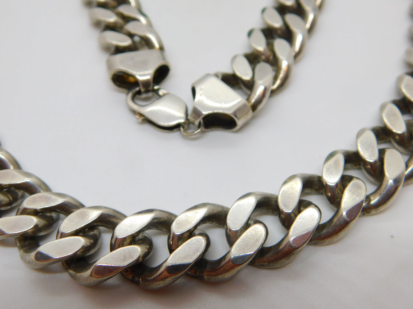 Large Sterling Silver Curb Link Chain Necklace Vintage c1970 322g 28" Length