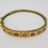 Edwardian 9ct Gold, Brilliant-Cut Diamond & Ruby Bangle Bracelet Antique