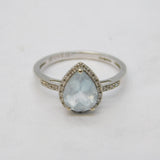 9ct White Gold, Pear-Cut Aquamarine & Diamond Dress Ring Vintage London