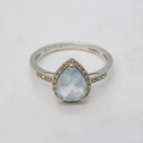 9ct White Gold, Pear-Cut Aquamarine & Diamond Dress Ring Vintage London
