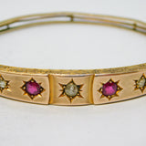 Edwardian 9ct Gold, Brilliant-Cut Diamond & Ruby Bangle Bracelet Antique