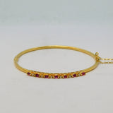 14ct Yellow Gold, Seven-Stone Ruby & Diamond Bangle Bracelet Vintage c1970