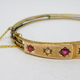 Edwardian 9ct Gold, Brilliant-Cut Diamond & Ruby Bangle Bracelet Antique