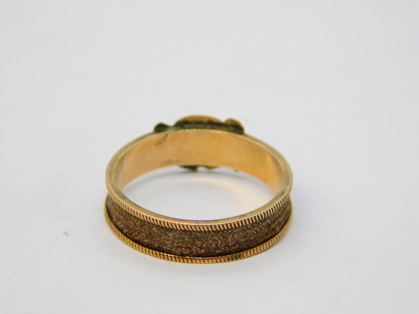 Victorian 9ct Yellow Gold Hair Set Mourning Ring Antique c1840