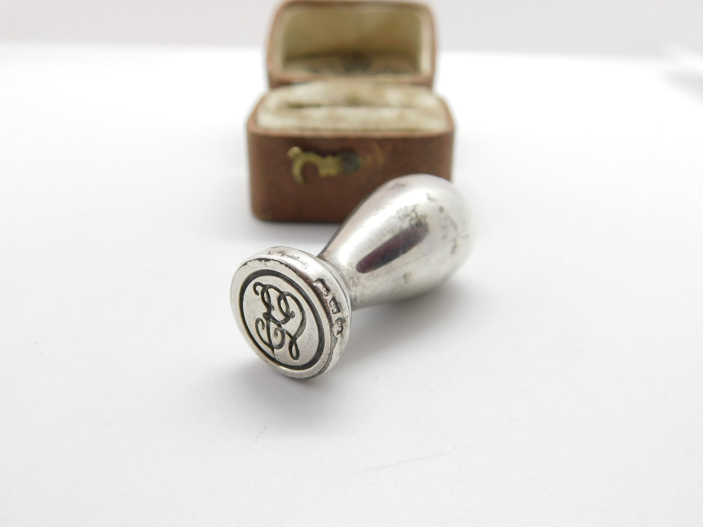 Edwardian Sterling Silver 'LE' Monogram Desk Seal Stamp 1908 Chester Antique