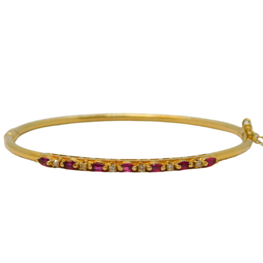 14ct Yellow Gold, Seven-Stone Ruby & Diamond Bangle Bracelet Vintage c1970
