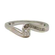 9ct White Gold & 0.2ct Brilliant Cut Diamond Crossover Ring Vintage London