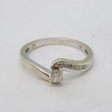 9ct White Gold & 0.2ct Brilliant Cut Diamond Crossover Ring Vintage London