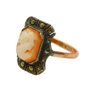 9ct Rose Gold Silver Set Lady in Profile Cameo Dress Ring Antique c1930 Deco