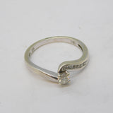 9ct White Gold & 0.2ct Brilliant Cut Diamond Crossover Ring Vintage London
