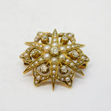 Edwardian 15ct Gold, Seed Pearl & Diamond Starburst Pendant Brooch Antique