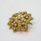 Edwardian 15ct Gold, Seed Pearl & Diamond Starburst Pendant Brooch Antique
