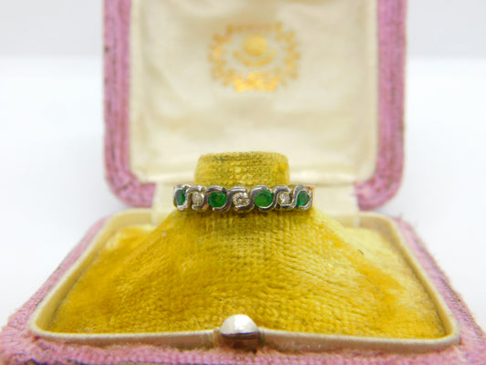 9ct Yellow Gold, Emerald & 0.14ct Diamond Half Eternity Ring Sheffield c1980